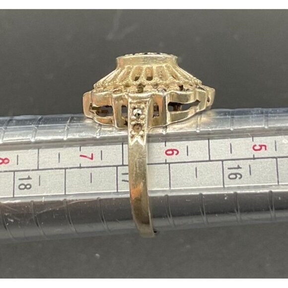 Vintage Sterling Silver Marcasite Filigree Ring Sz 6.5 Intricate Design Womens - Picture 4 of 4